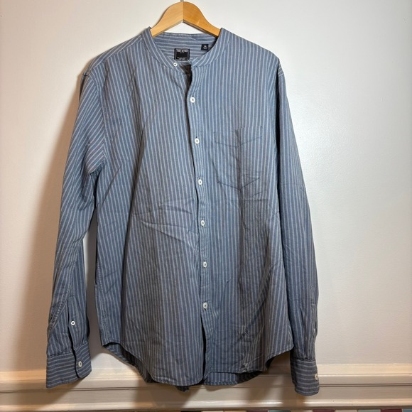 Todd Snyder Mens XL Blue Stripe Band Collar Button Up Shirt Tailored Quality - Picture 3 of 14